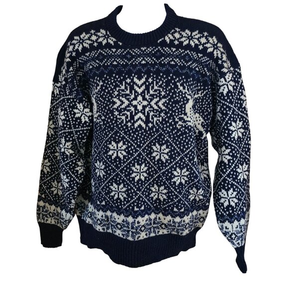 Vintage XXL Wool & Nylon Nordic Sweater Reindeer & Snowflake Pattern made in USA - Picture 1 of 9